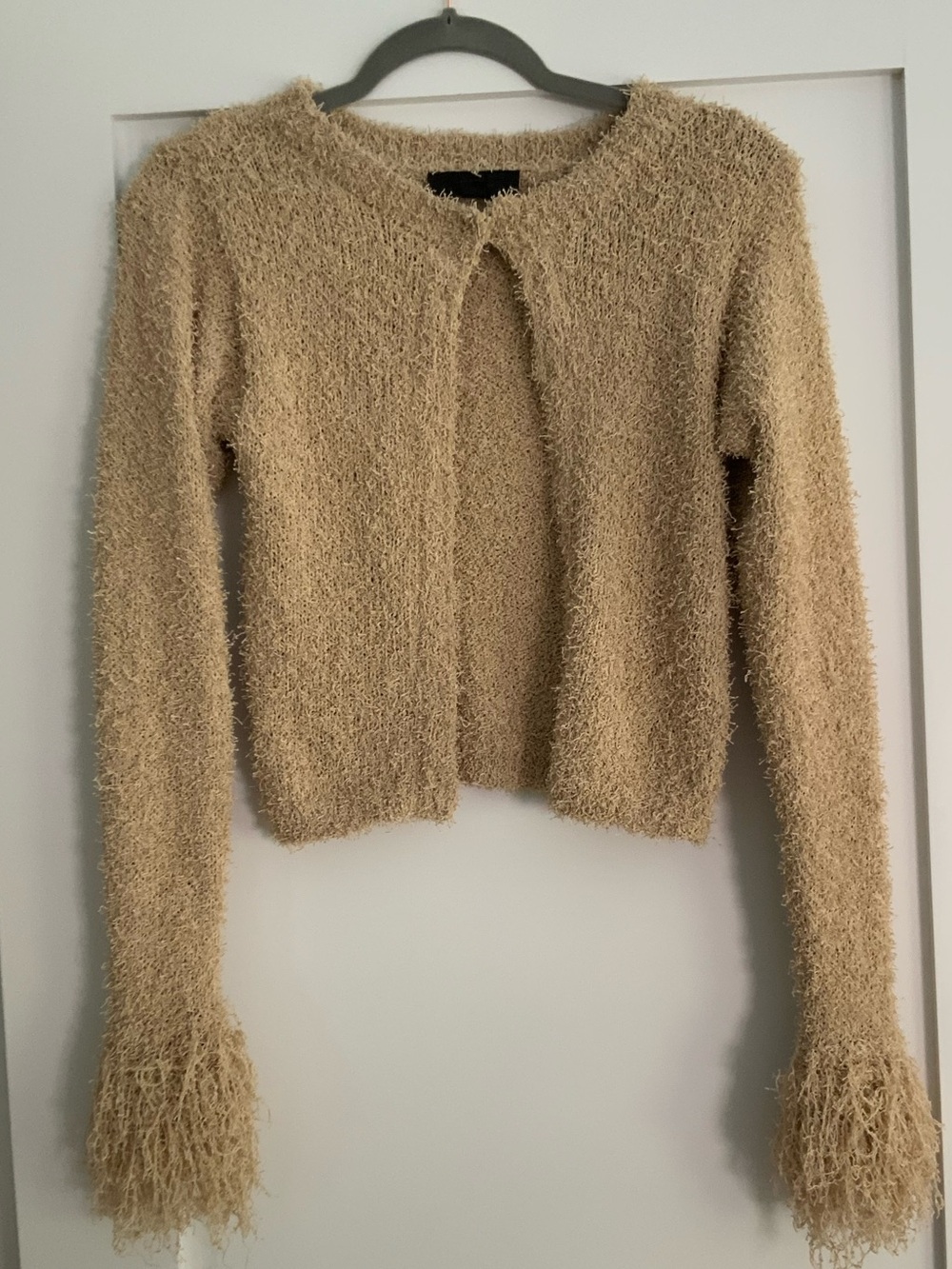 ZARA Fringed Knit Cardigan Sand Beige - Picture 2 of 8